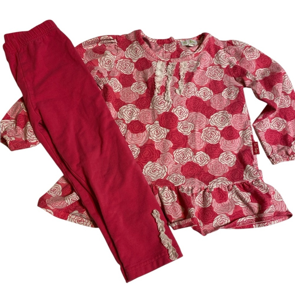 Le Top girls 2T, pink white floral long sleeve top and pink leggings